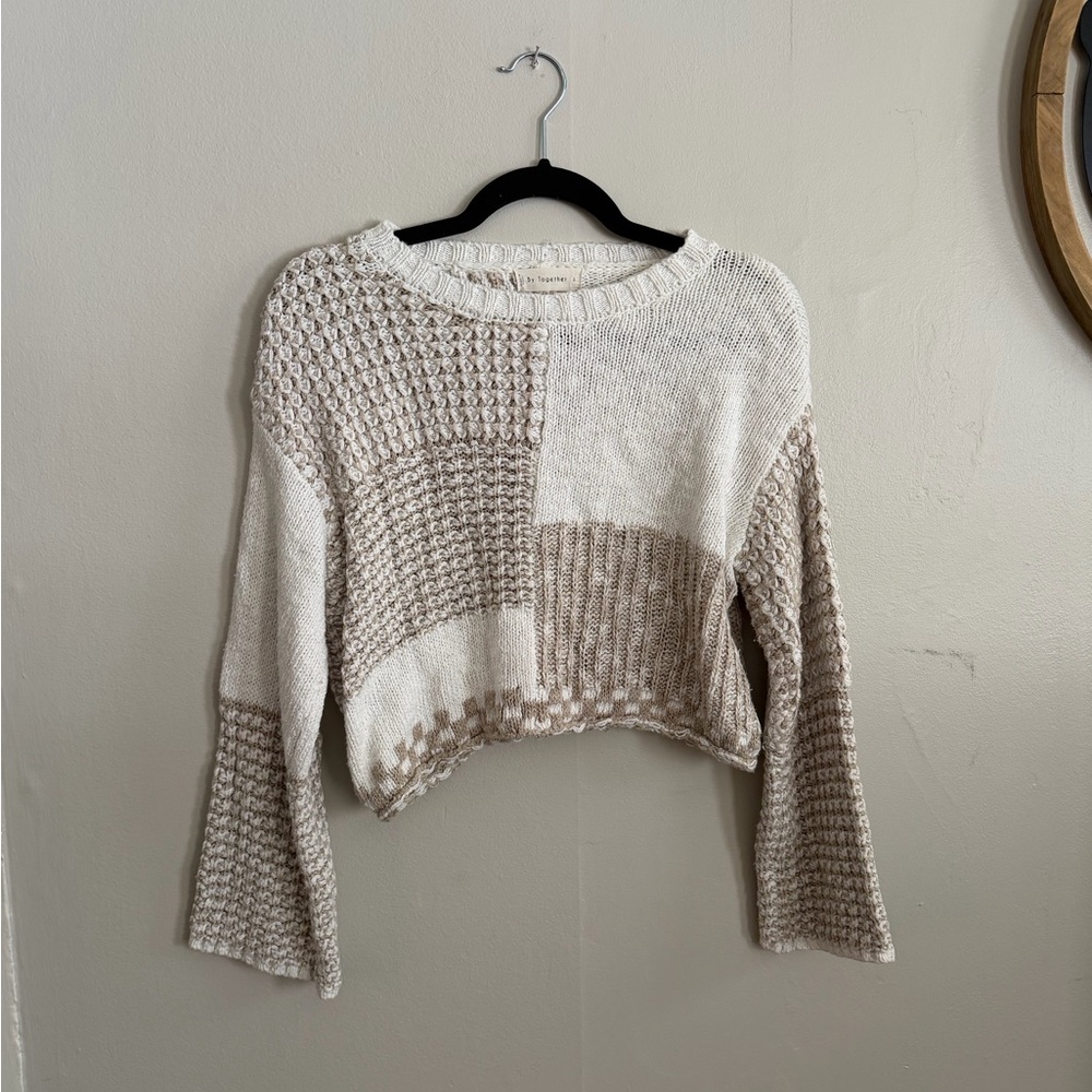 By Together Cream and Tan Patchwork Sweater